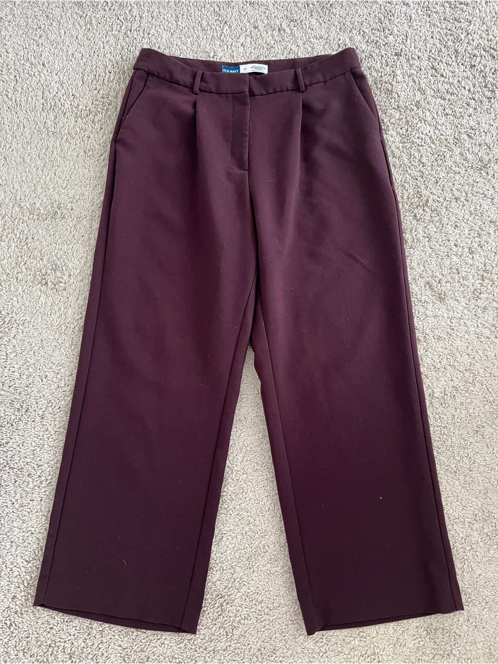 Old Navy extra High Rise Wide-Leg trouser Pants Burgundy Adjustable waist Sz 14